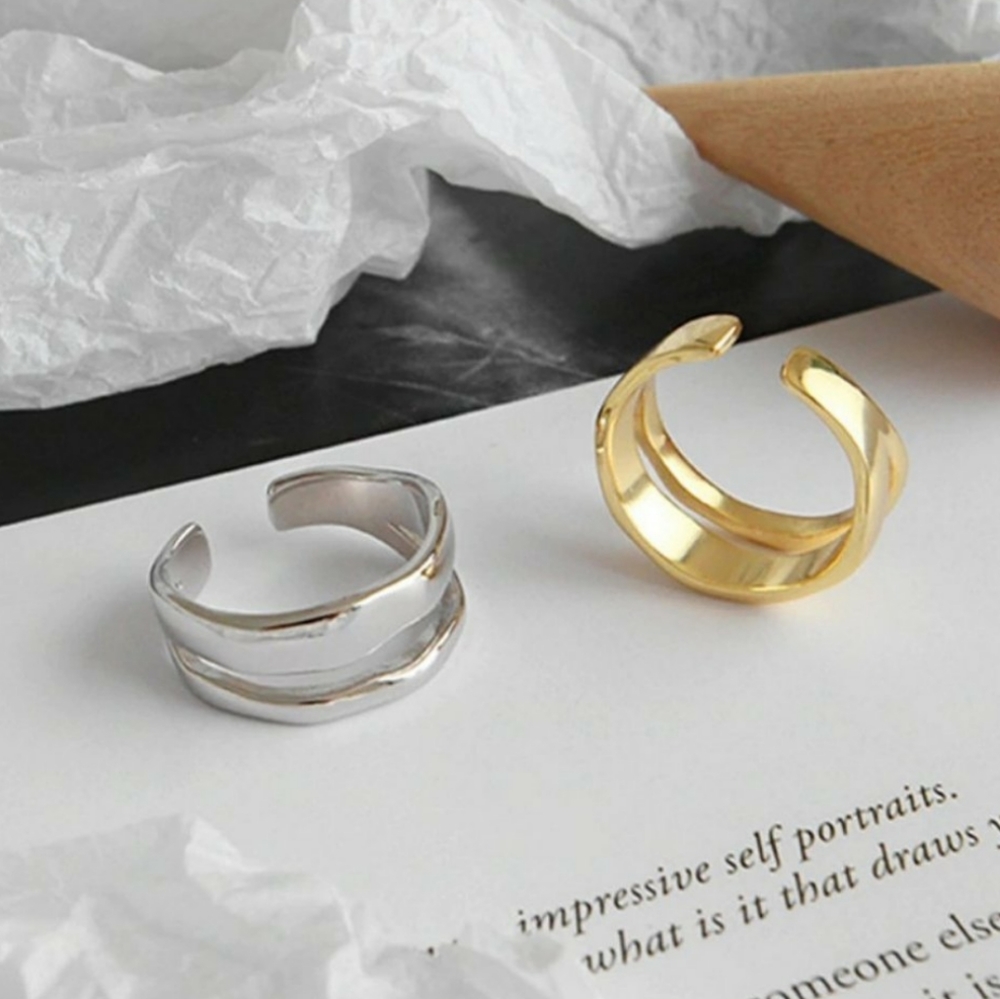 NEW Gold/Silver Double Wave Adjustable Ring - Picture 7 of 8